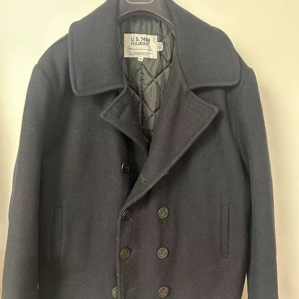 Men's Schott NYC U.S. 740N Pea Jacket Size 44 (XL) - Timeless Nautical Elegance!